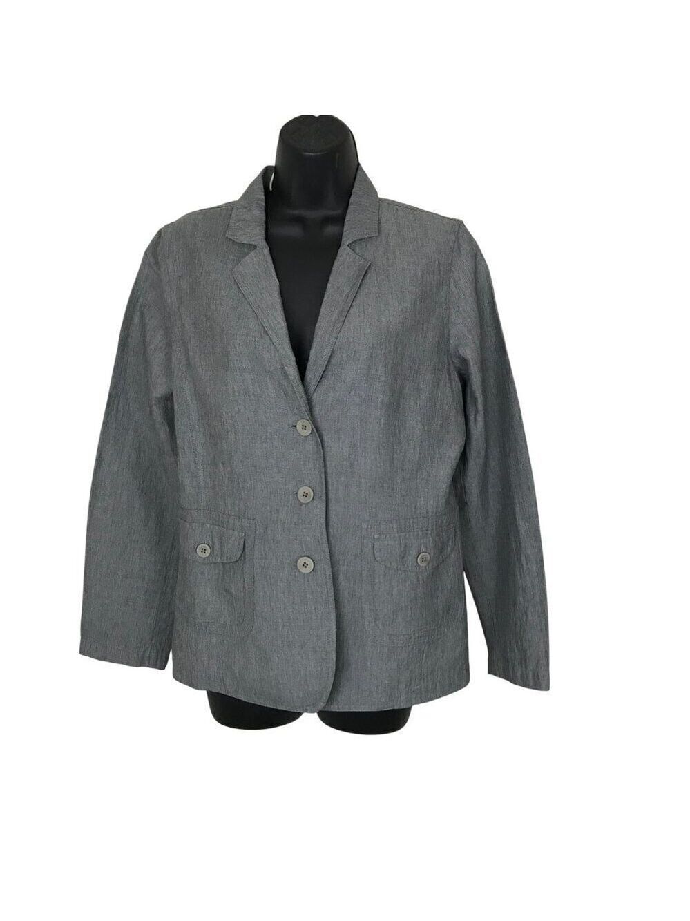 Eileen Fisher Grey Linen Blend Blazer Size M